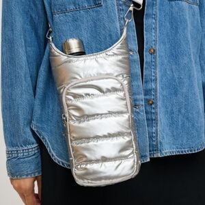 URBAN EXPRESSIONS JACE NYLON WATER BOTTLE CROSSBODY BAG COLOR SILVER ONE SIZE